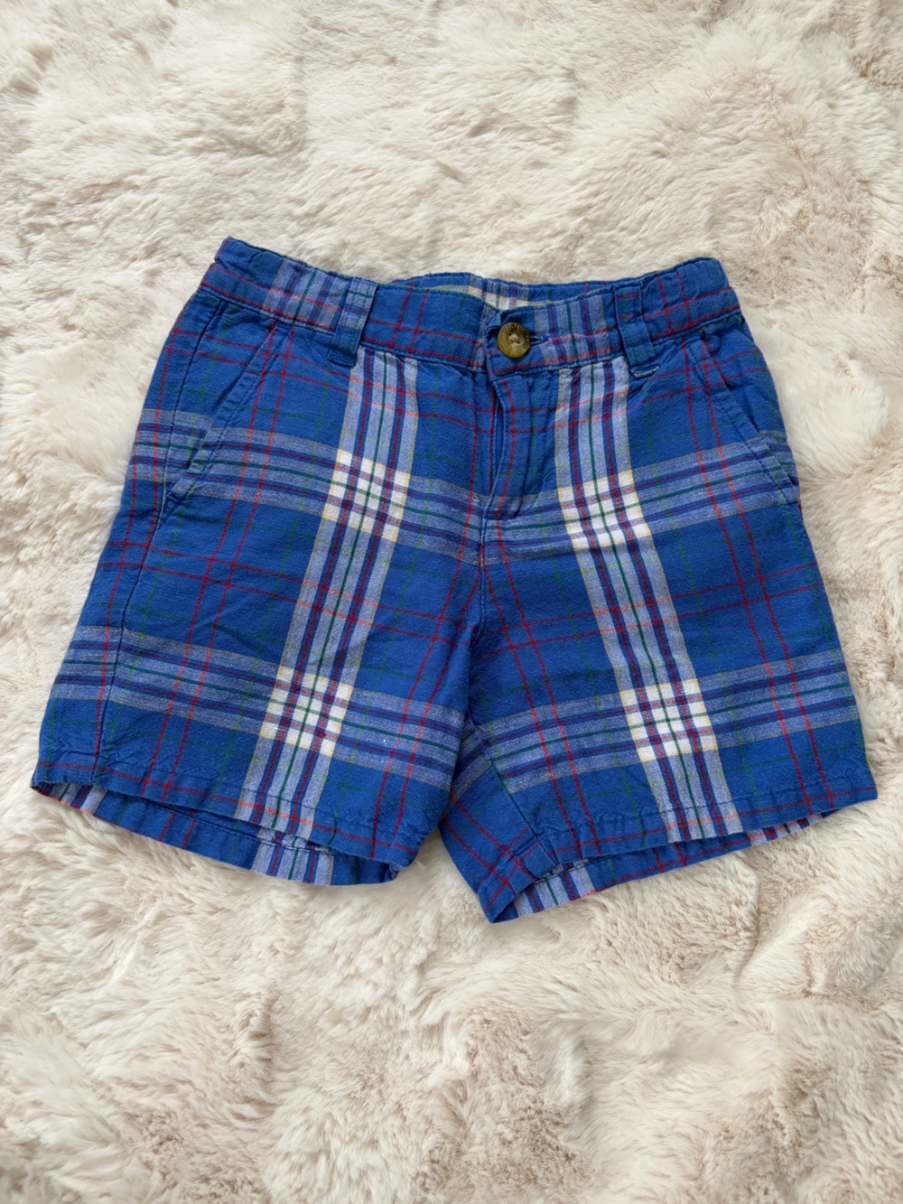 Janie and Jack Blue Plaid Shorts with Multi-Color Stripe